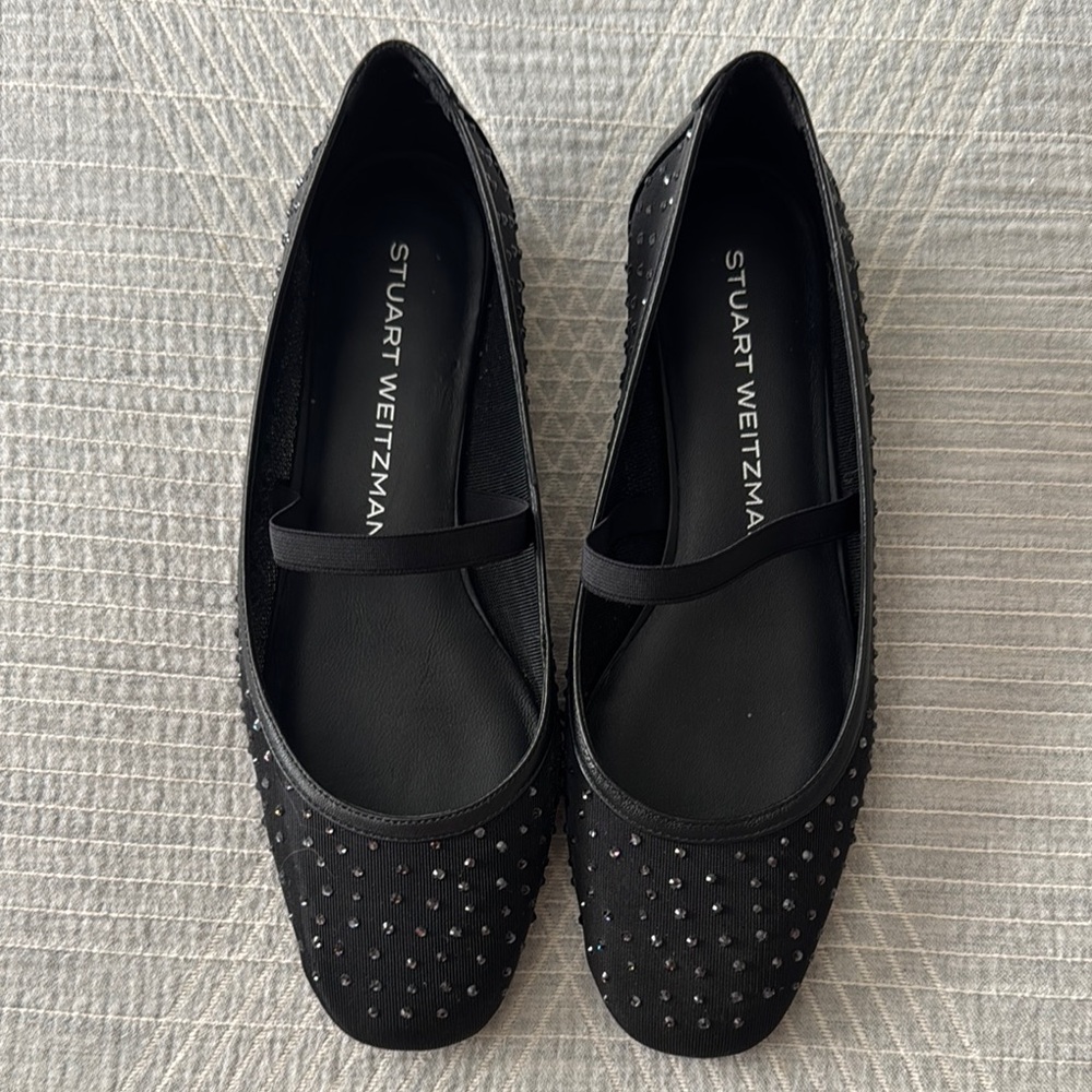 Stuart Weitzman Black Embellished Flats